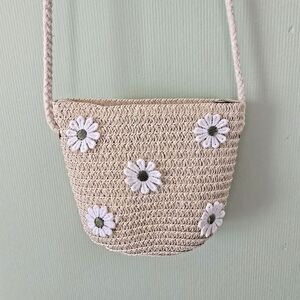 Mini Daisy Crossbody Purse Bag Straw Flower Green White Natural Toy Girl's Small